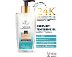 VULLY Purifying Cleaning Gel – AHA + BHA Gezichtsreinigingsgel met Hyaluronzuur & 24K Gouden Deeltjes – Intensief Zuiverend, Hydraterend & Poriënverstevigend – 200 ml