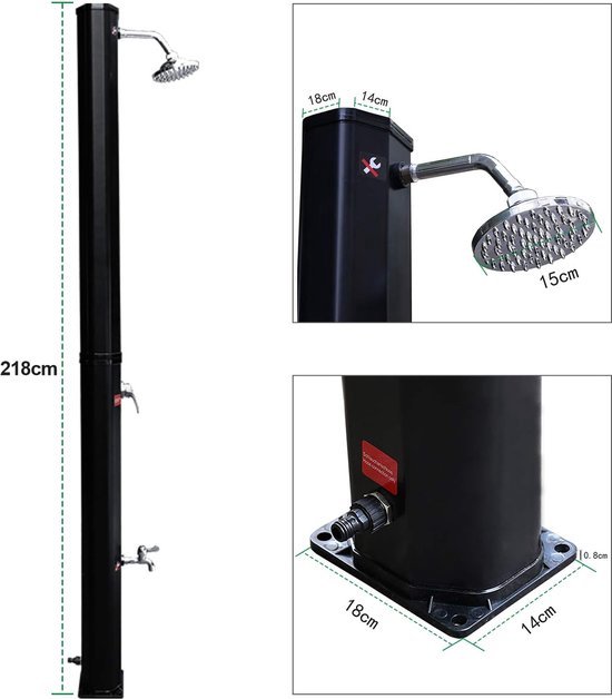 rg-vertrieb Tuindouche, tuinsproeier met grondpen, aluminium, 150-210 cm, zwembaddouche, campingdouche
