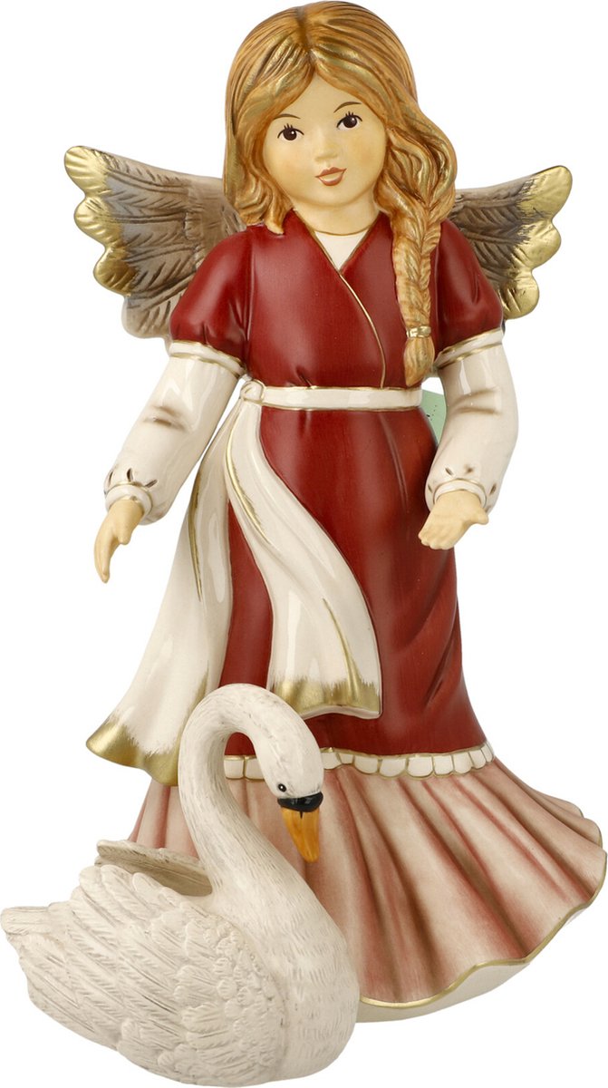 Goebel - Kerst | Decoratief beeld Engel Zwanenvriend rood | Aardewerk - 26cm