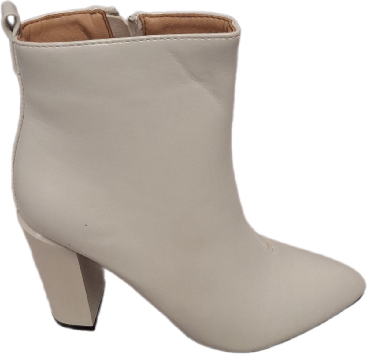 LUCKYSHOES-ENKELBOOTS-WHITE-BLOKHAK 9 CM-LEDERLOOK-38