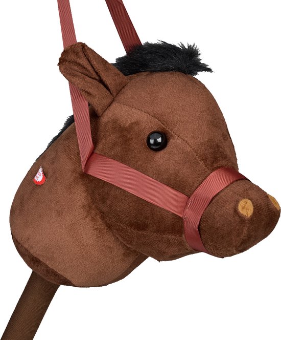 stokpaard met geluid - pluche en kunststof - 68 cm - hoofdstel - donkerbruin van Merkloos — afbeelding 4