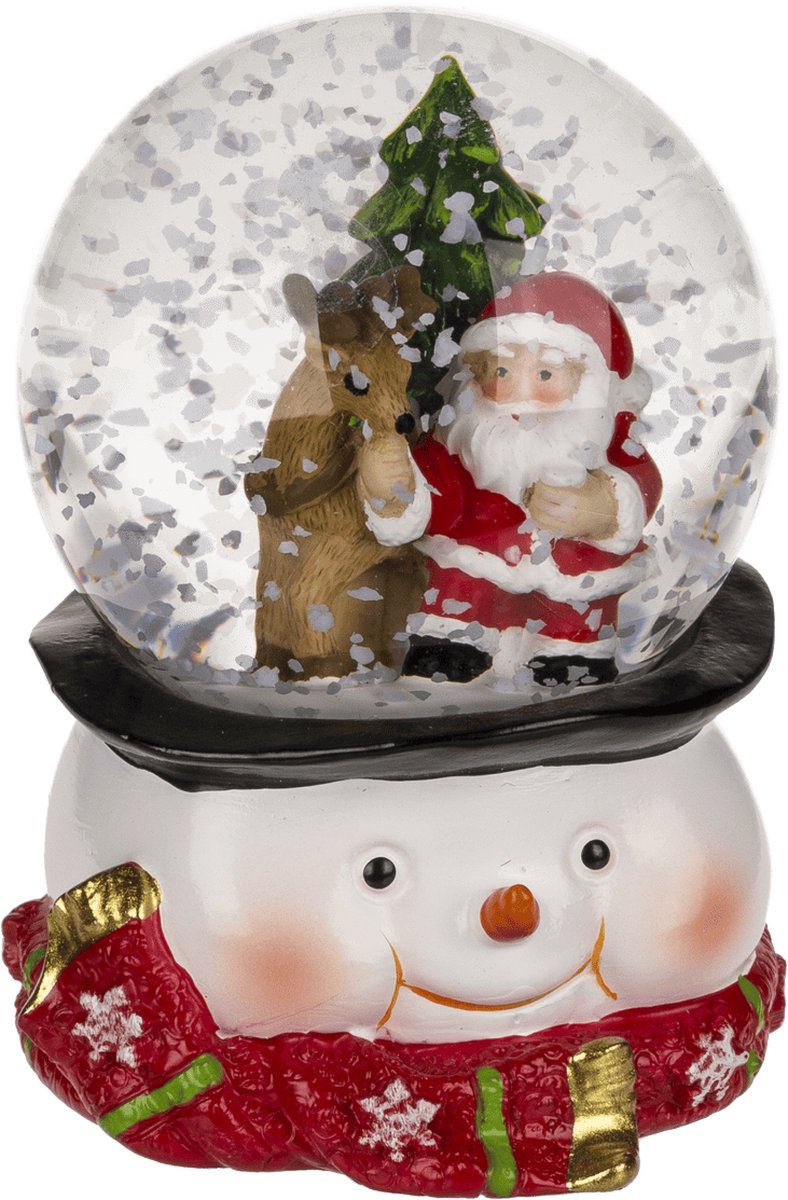 Sneeuwbol op hoed sneeuwman kerstman rechts met rendier