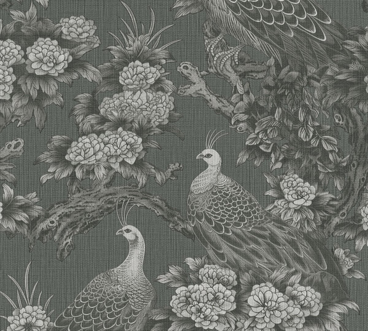 BLOEMEN MET PAUWEN BEHANG | Landhuisstijl - Grijs Zwart - Living Walls Michalsky 5