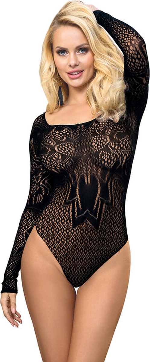 SUBBLIME - 952051 VISNET BODYSTOCKING MET LANGE MOUWEN EN BLOTE SCHOUDERS ZWART ONE SIZE | BODY | EROTISCHE BODY | LINGERIE | SEXY LINGERIE | EROTISCHE LINGERIE