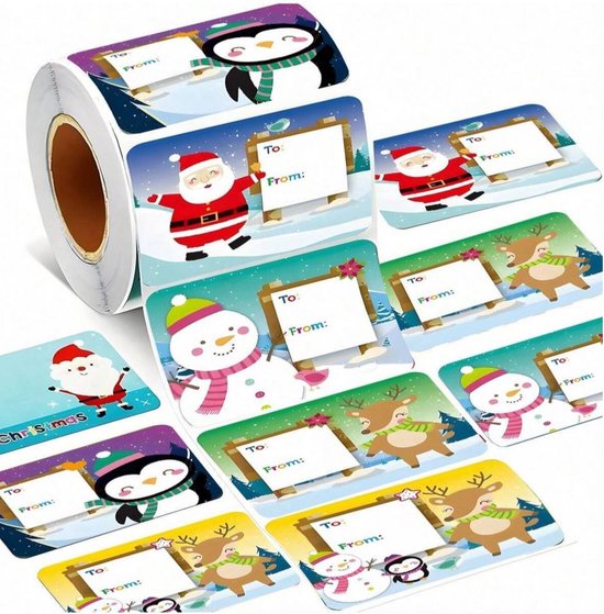 60 stuks Kerst naam cadeau stickers - naamlabels op rol 7x5.7 cm