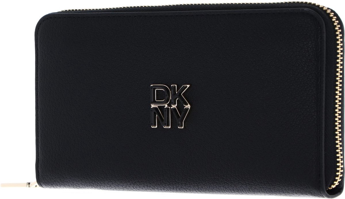 DKNY Leren Portemonnee Milan Tie Zip Around Wallet Blk / Gold Zwart