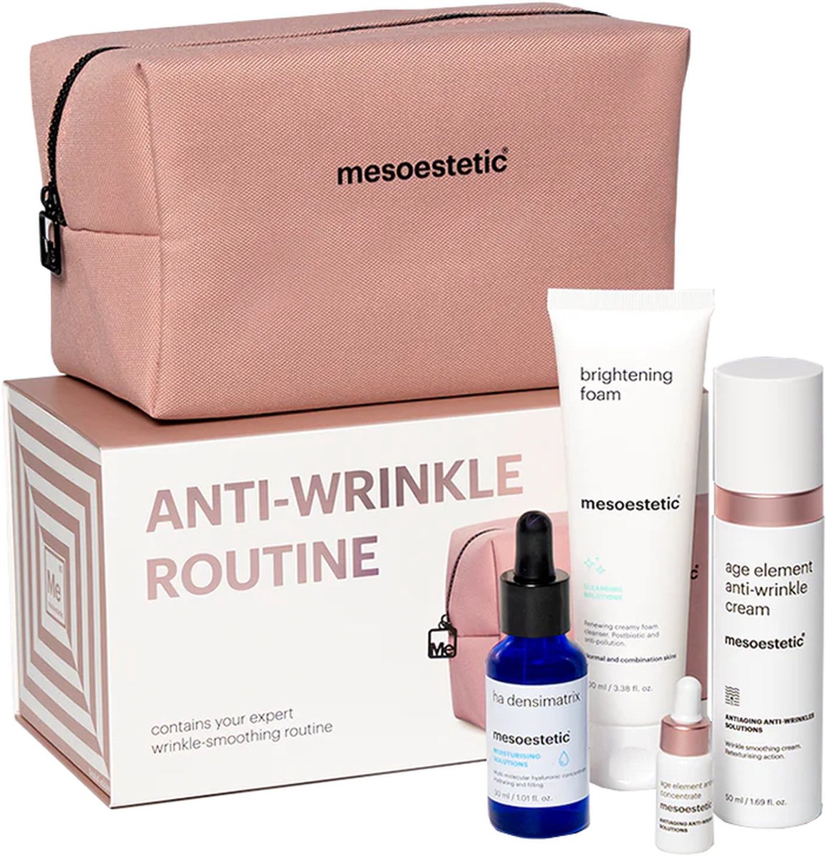 Goedkoopste Mesoestetic Anti-Wrinkle Routine Giftset-Mesoestetic Brightening foam-Mesoestetic Ha Densimatrix-Mesoestetic Age element anti-wrinkle cream-Mesoestetic Age element anti-wrinkle concentrate