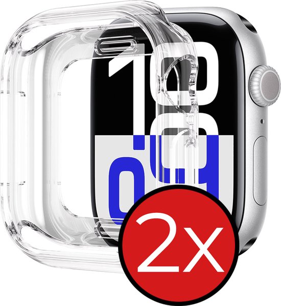 Transparant Apple Watch hoesje met '2x' erin. Horloge toont 10:09.