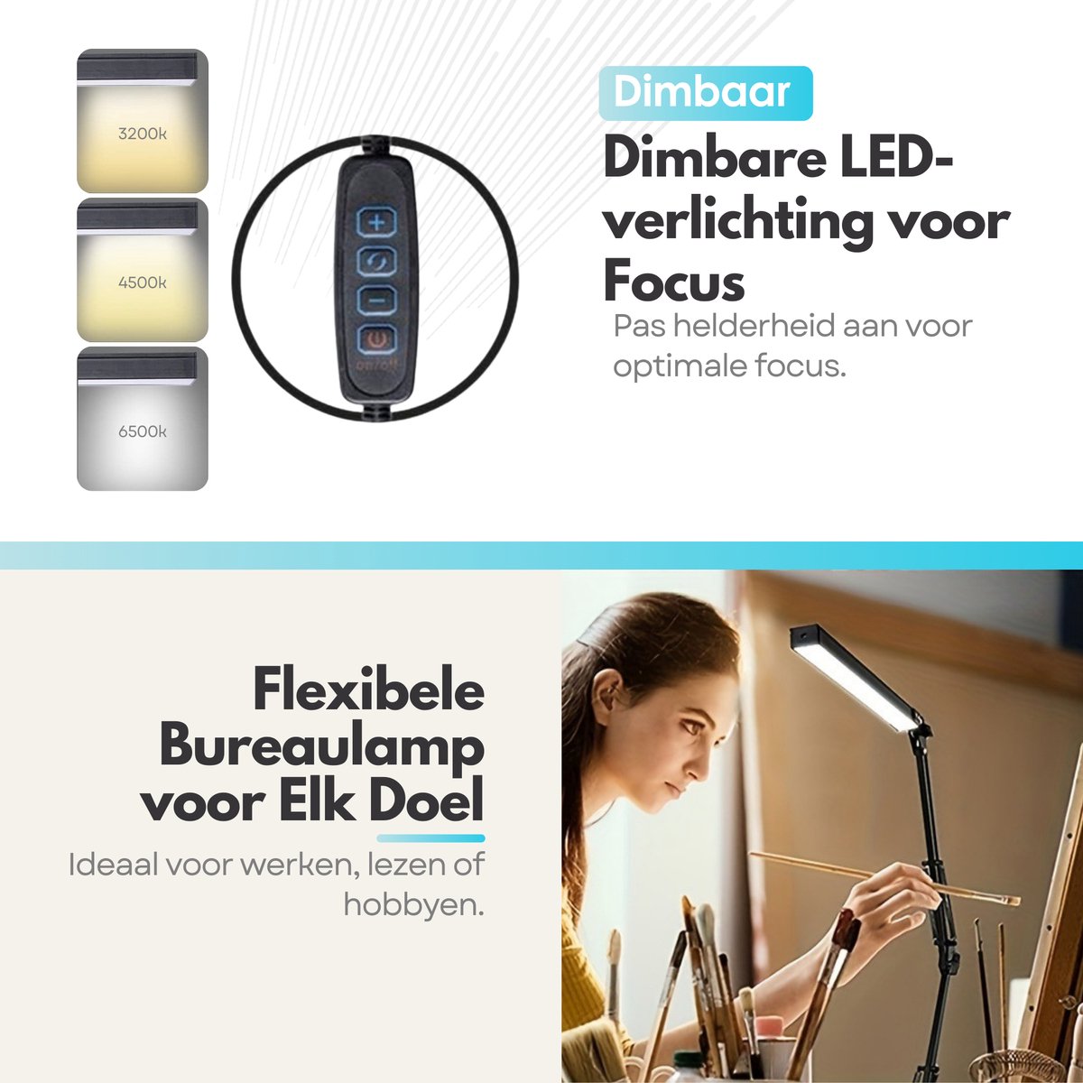 Verstelbare LED Bureaulamp - 3 Lichtstanden - Flexibele Bureau Lamp Dimbaar - Verstelbaar - Met Klembevestiging - Zwart thumbnail 6