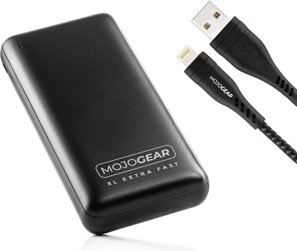 MOJOGEAR MINI XL 20.000 mAh EXTRA FAST powerbank met Apple Lightning naar USB kabel Extra Sterk