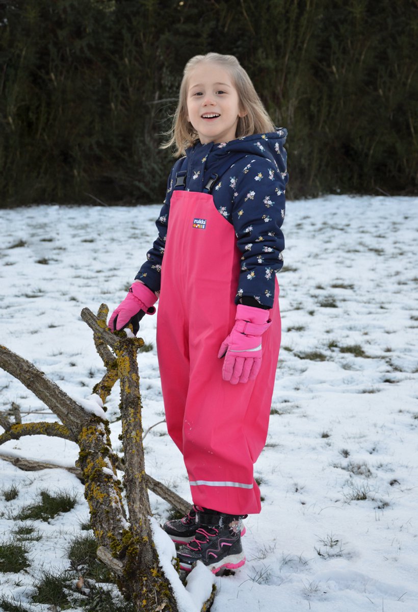 Waterdichte kinderregenbroek met bretels - cranberry 116