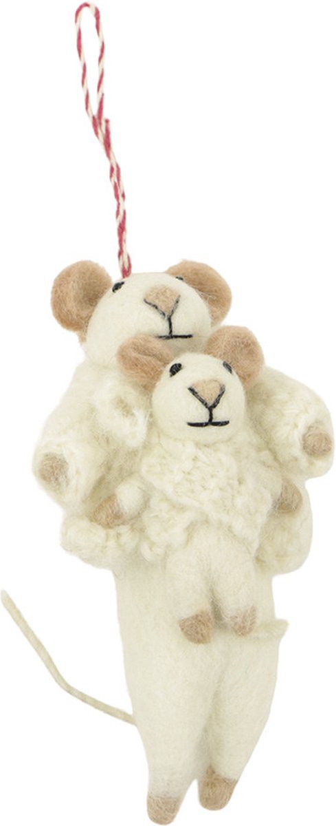 Ornament vilt kerst muis houdt baby vast