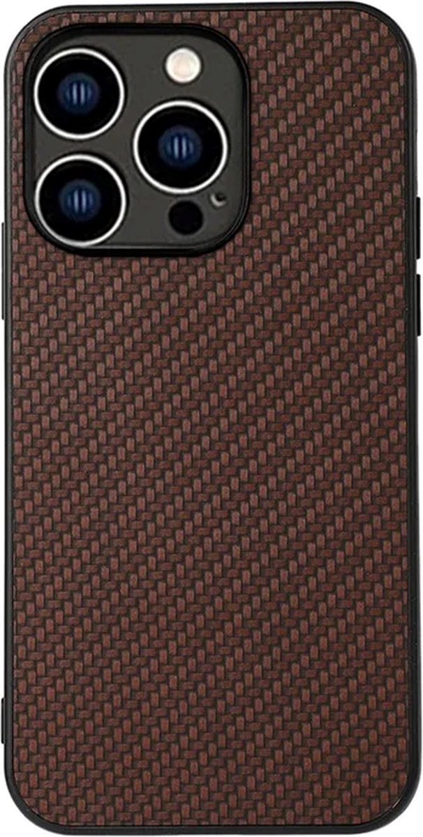 Cityhoesje – iPhone 15 Pro Max – Backcover hoesje – Carbon Fiber Texture PU – Bruin