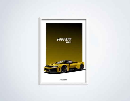 Ferrari F80 Jaune sur Poster - 50 x 70 cm - Poster Voiture Chambre d'Enfant / Chambre / Bureau
