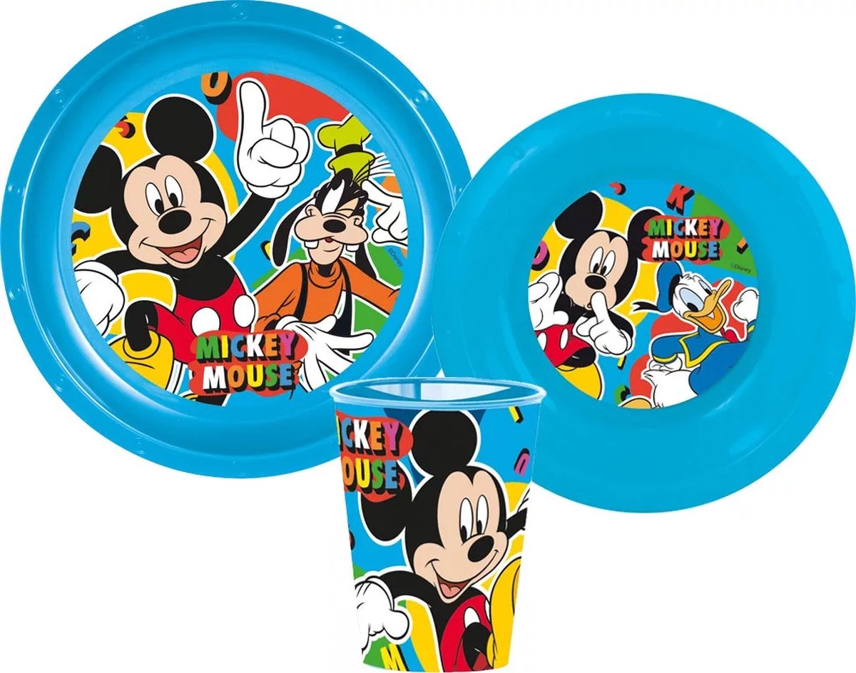 Goedkoopste Mickey mouse - ontbijtset - beker, bord, bakje - 3 delig - kinderservies