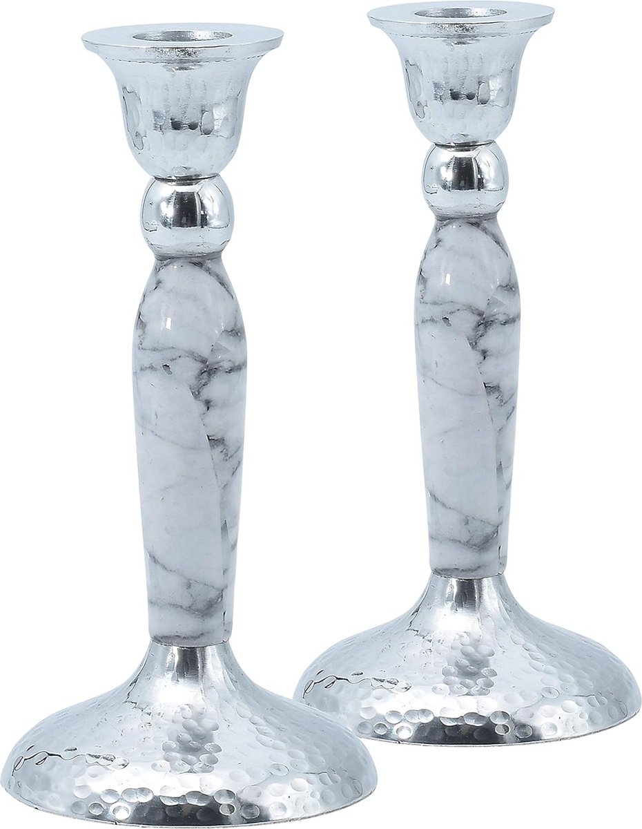 Marbleized Candle Stick - White