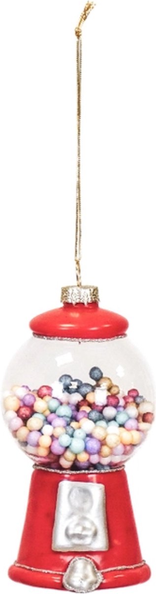 Kerstbal Kauwgomballen Automaat - Kersthanger - Kauwgom automaat - Glas - Rood - 6x6x11cm - Kerstversiering - Kerstornament - Snoep - Candy