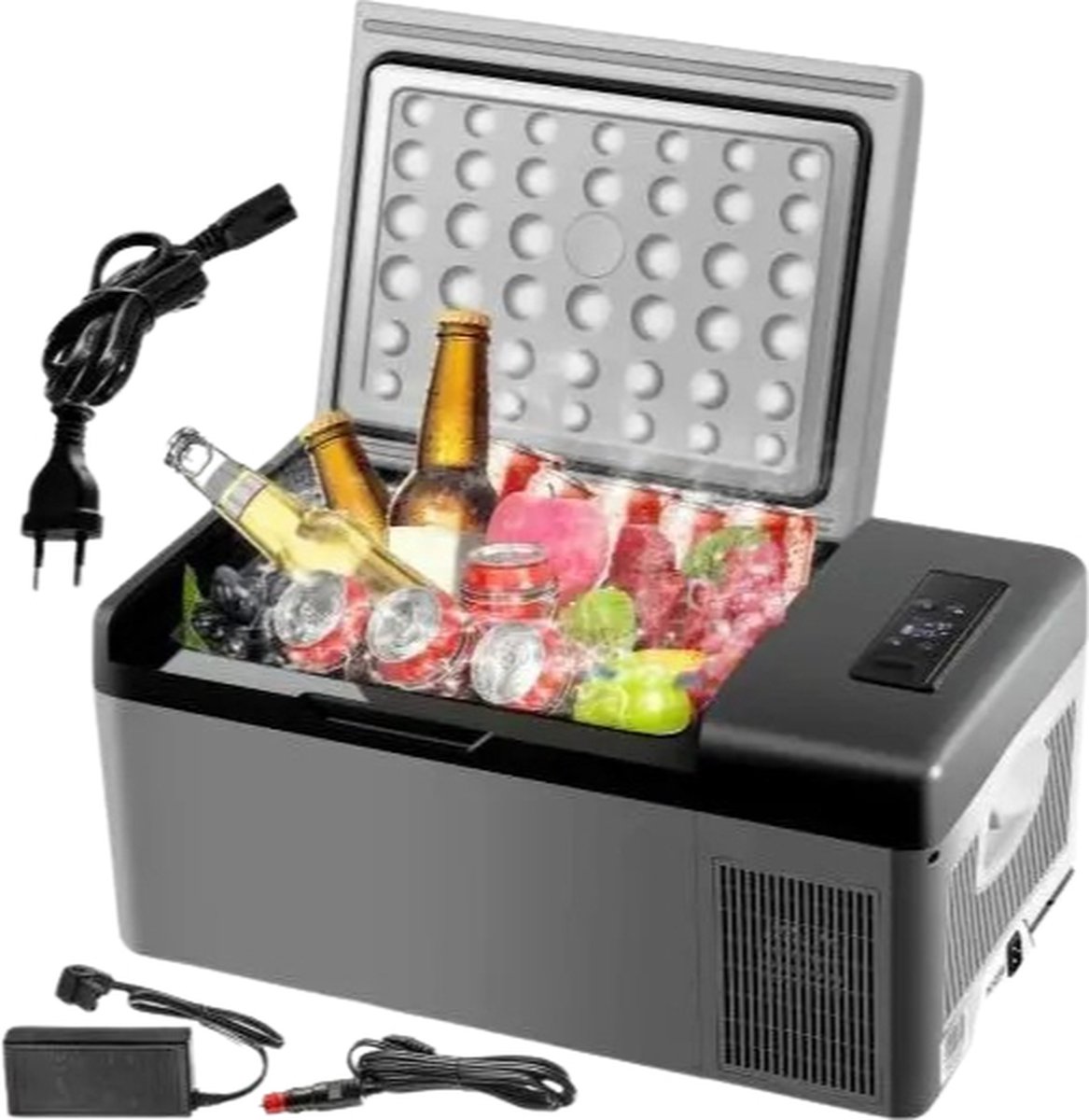 EML STORE Auto koelbox - Elektrische coolbox - Draagbare mini koelkast 15L - Auto koelkast / vriezer - 12/24Volt - Grijs/Zwart