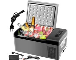 EML STORE Auto koelbox - Elektrische coolbox - Draagbare mini koelkast 15L - Auto koelkast / vriezer - 12/24Volt - Grijs/Zwart