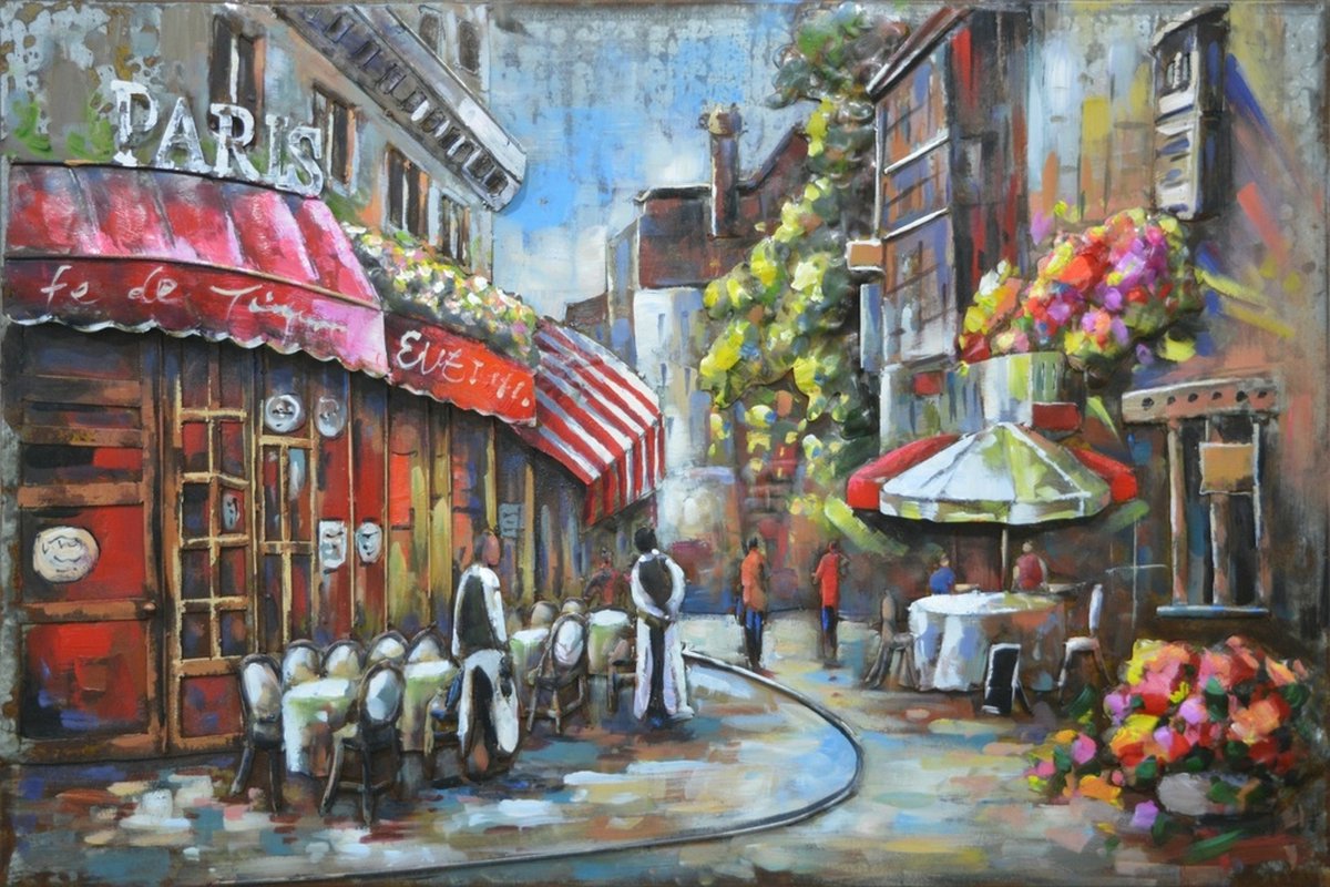 3D Metaalschilderij - Parijse straat - 120 x 3 x 80 cm
