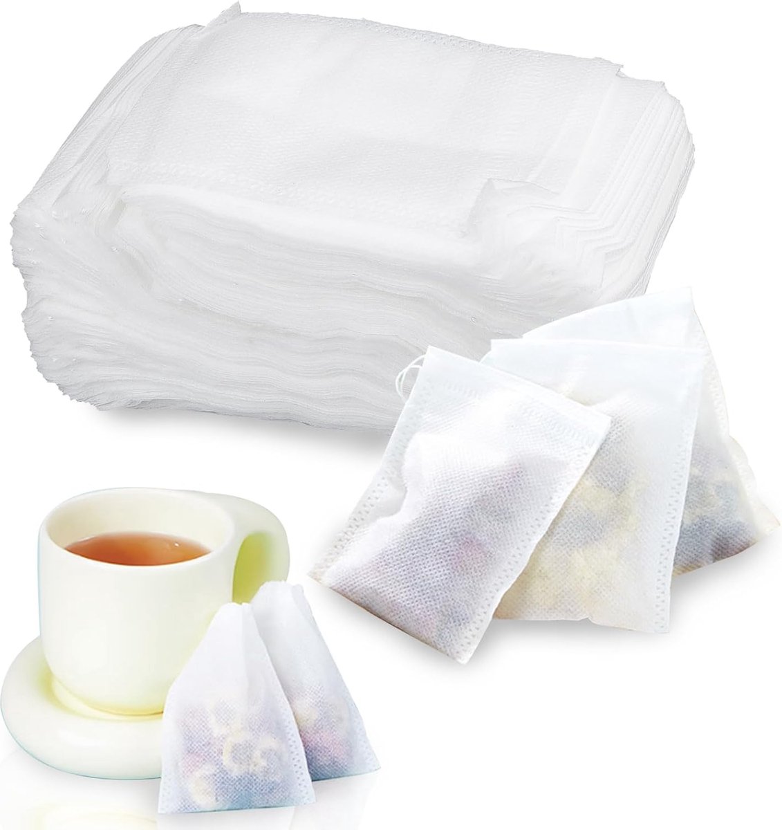 Goedkoopste PolkaHome 100 stuks Theefilters Papier met Trekkoord voor Losse Thee, Theezakjes Vliesstoffen voor Thee Geurige Thee Koffie Kruiden Specerijen .