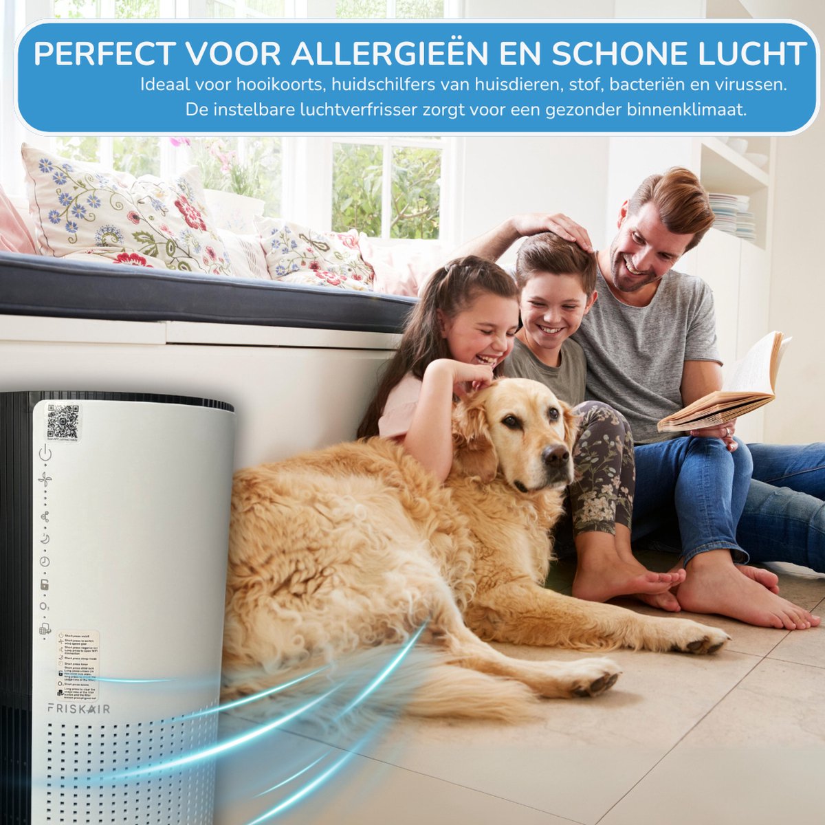 Friskair Luchtreiniger - Air purifier met HEPA Filter - Luchtkwaliteitsindicator - Tegen Allergieën, Huisstofmijt & Fijnstof - 300 m³/h - Slaapstand - Ionisator - Bedienbaar via App — afbeelding 4