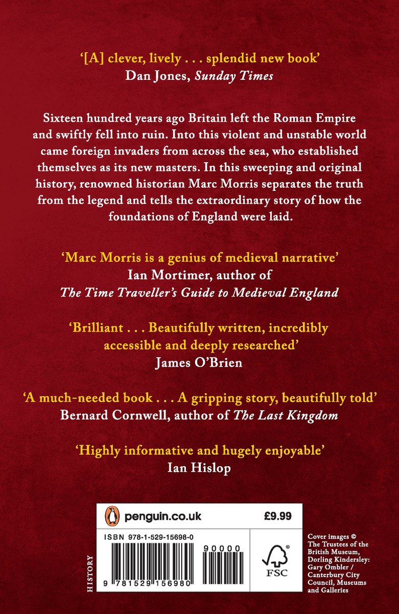 Achterkant van het boek 'The Anglo-Saxons' met tekst en recensies, en een barcode.