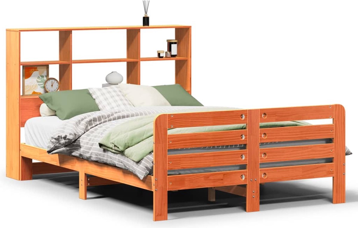 vidaXL - Bedframe - zonder - matras - massief - grenenhout - wasbruin - 135x190 - cm