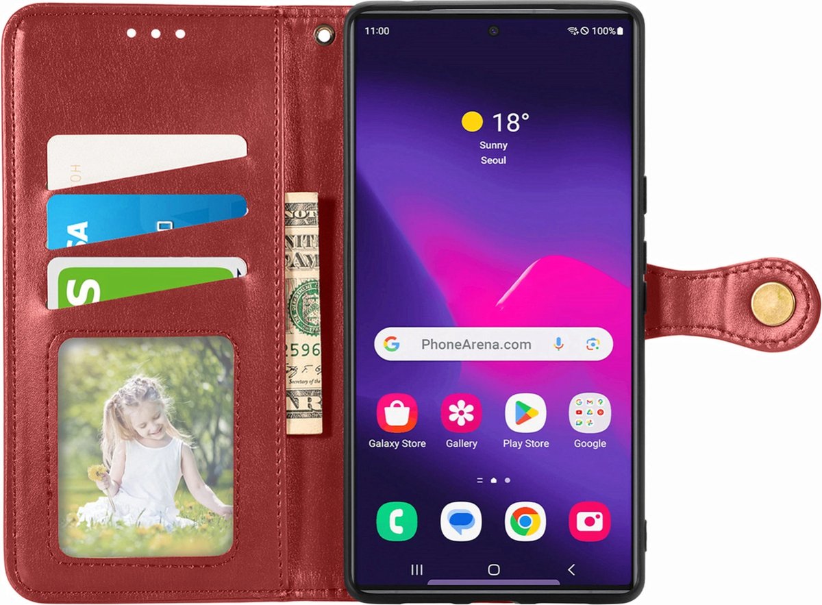 Mobigear Telefoonhoesje geschikt voor Samsung Galaxy S25 Hoesje | Mobigear Snap Button Bookcase Portemonnee | Pasjeshouder voor 3 Pasjes | Telefoonhoesje voor Pinpas / OV Kaart / Rijbewijs - Rood