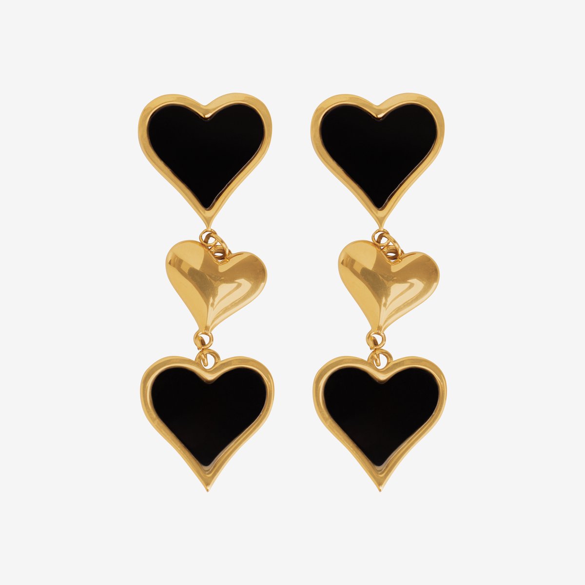 Essenza Black And Gold Hearts Earrings Gold