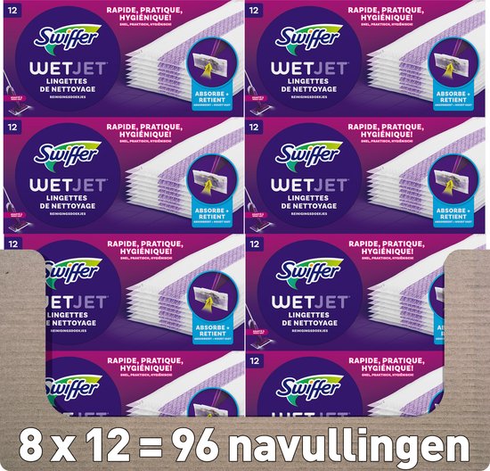 8x Recharge de Lingettes démaquillantes Swiffer WetJet 12 pièces