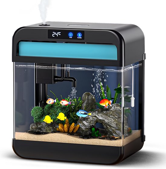 AquaImpact Zelfreinigend Aquarium 13 L – Set met 3-in-1 Pomp, Filter, LED‑verlichting & Luchtbevochtiger - Modern Design