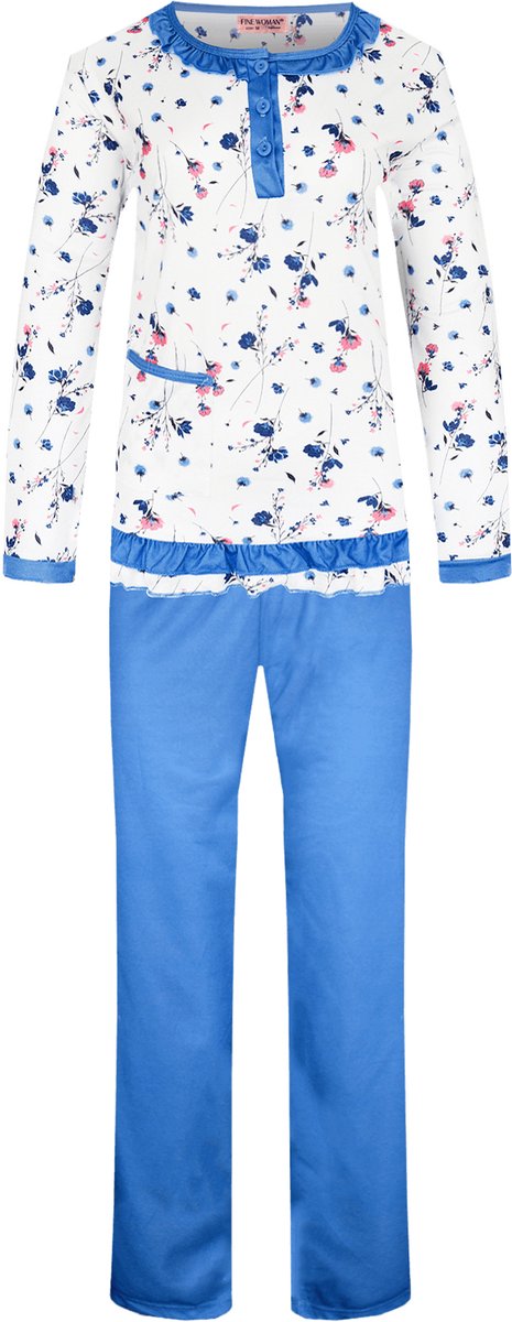 Dames pyjama gebloemd donker blauw M