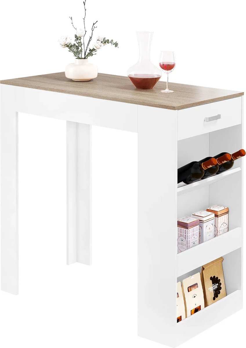 DHN Bartafel - istro-cocktailtafel met 1 lade 3 planken - 100x100x50cm - Keukentafel - Bartafel Wit - Cocktailtafel
