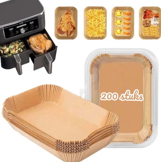 Bakpapier voor heteluchtfriteuse, 100 stuks, 22 x 14 cm, rechthoekig
