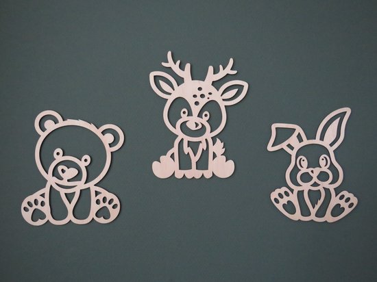 Houten bos dieren - groot - wanddecoratie - babykamer - kinderkamer - kraamcadeau