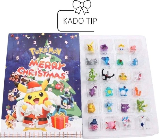 Twenty Two Adventskalender Merry Christmas 24 dagen aftelkalender 2025 - blauw geschenkdoos met mini Poké poppetjes kalender aftelverassing voor kerst - cadeauset voor feestdagen, sinterklaascadeau, cadeau voor kinderen