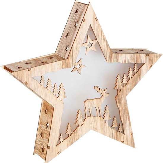 Kerstdecoratie voor binnen - Decoratieve LED Kerstster – 3D Verlichte Ster met Standaard, Batterij-Aangedreven