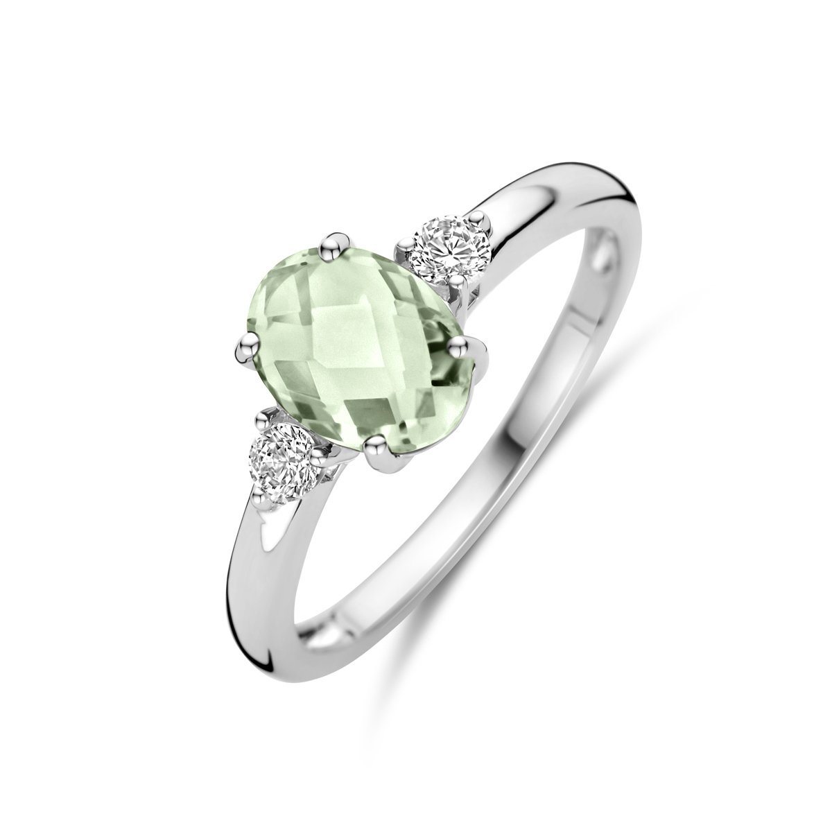 Gerhodineerd Zilver Ring Groen Amethist En Met Zirkonia 1340330