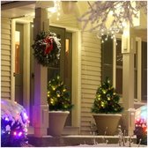 2-set kerstbomen mini kunstmatige kerstboom met dennenappels en rode bes, ballen en warme witte LED-lichten Ø33 x 75 cm