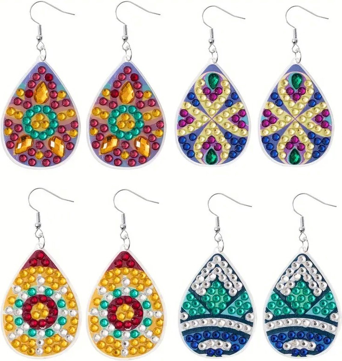 Diamond Painting - Oorbellen - 4 Paar - Leuk Kado - Volledig - Ronde steentjes - 4x2.8cm