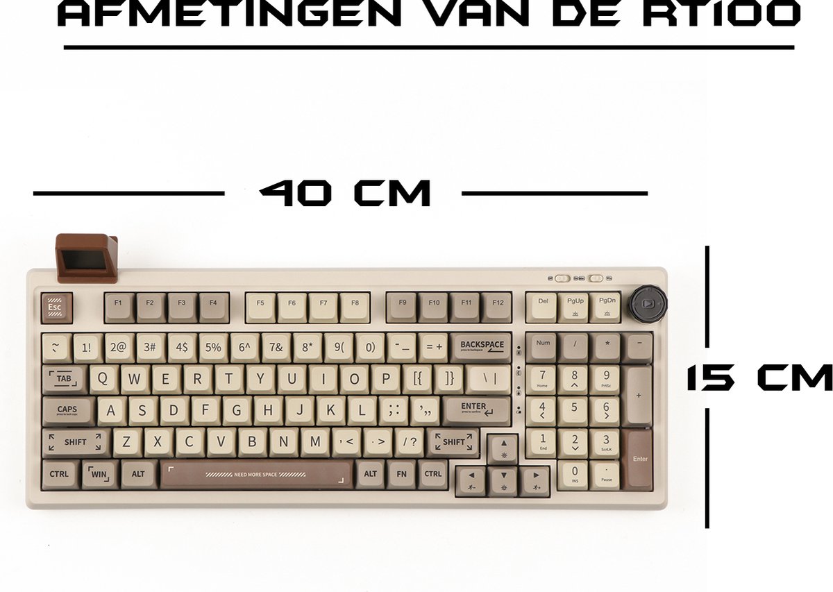 EPOMAKER RT100 - Retro White - Mechanisch Draadloos Toetsenbord - 95% - QWERTY - Retro Mechanical Keyboard met Draaiknop en Mini Scherm - Flamingo Switch thumbnail 5