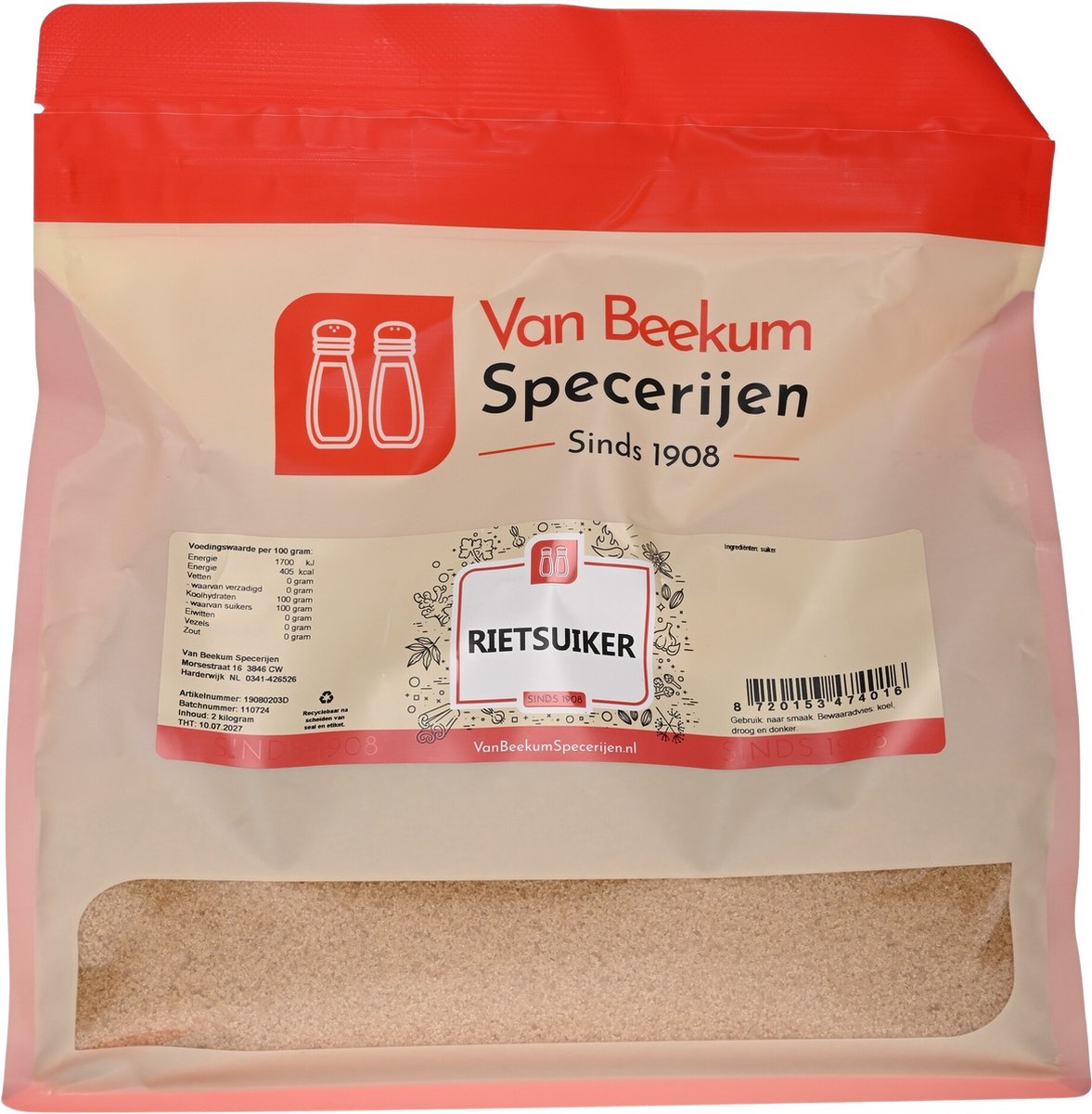 Goedkoopste Van Beekum Specerijen - Rietsuiker - 2 KG (hersluitbare stazak