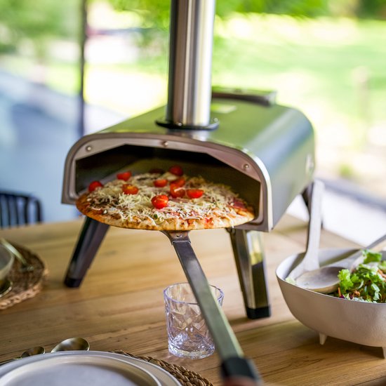 LIVIN' Pizzaoven Pellet - Pizzaovens voor buiten - 12" Pizzaoven - Pizza oven buiten - Pellet Pizza oven - Pizzaoven voor buiten - Pizza Oven Houtgestookte - Pizza Oven Tuin - Inclusief Thermometer - Draagbaar - 55*36*27 CM - RVS - Zwart