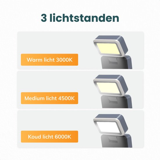 LED Leeslampje met klem - 80 uur leesplezier - Leeslamp voor boek en in bed - Dimbare klemlamp - Oplaadbaar via USB-C - Klemspot - 3 Lichtstanden - Soft & Silky van Merkloos — afbeelding 4