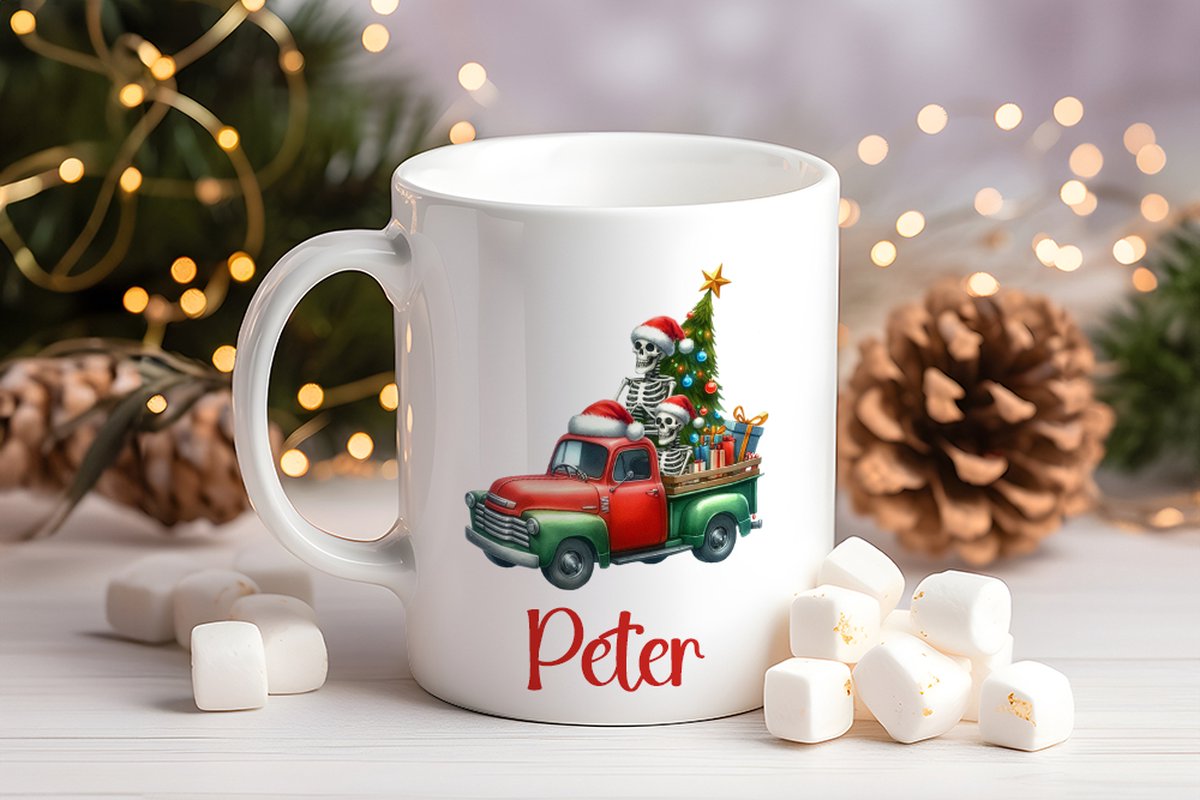 Kerstmok met Truck en Naam - 330 ml - Uniek Mannen Kerstcadeau / Heren Kerstcadeau