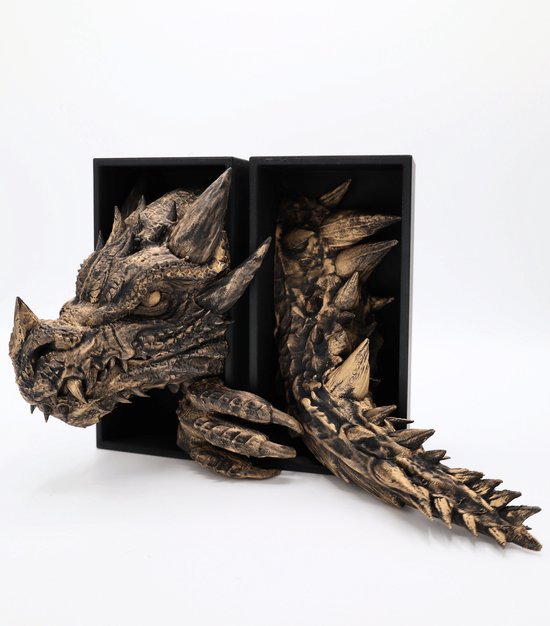 Draak Boekensteunen Hoofd & Staart - Fantasydraak Boekensteunen - Goud