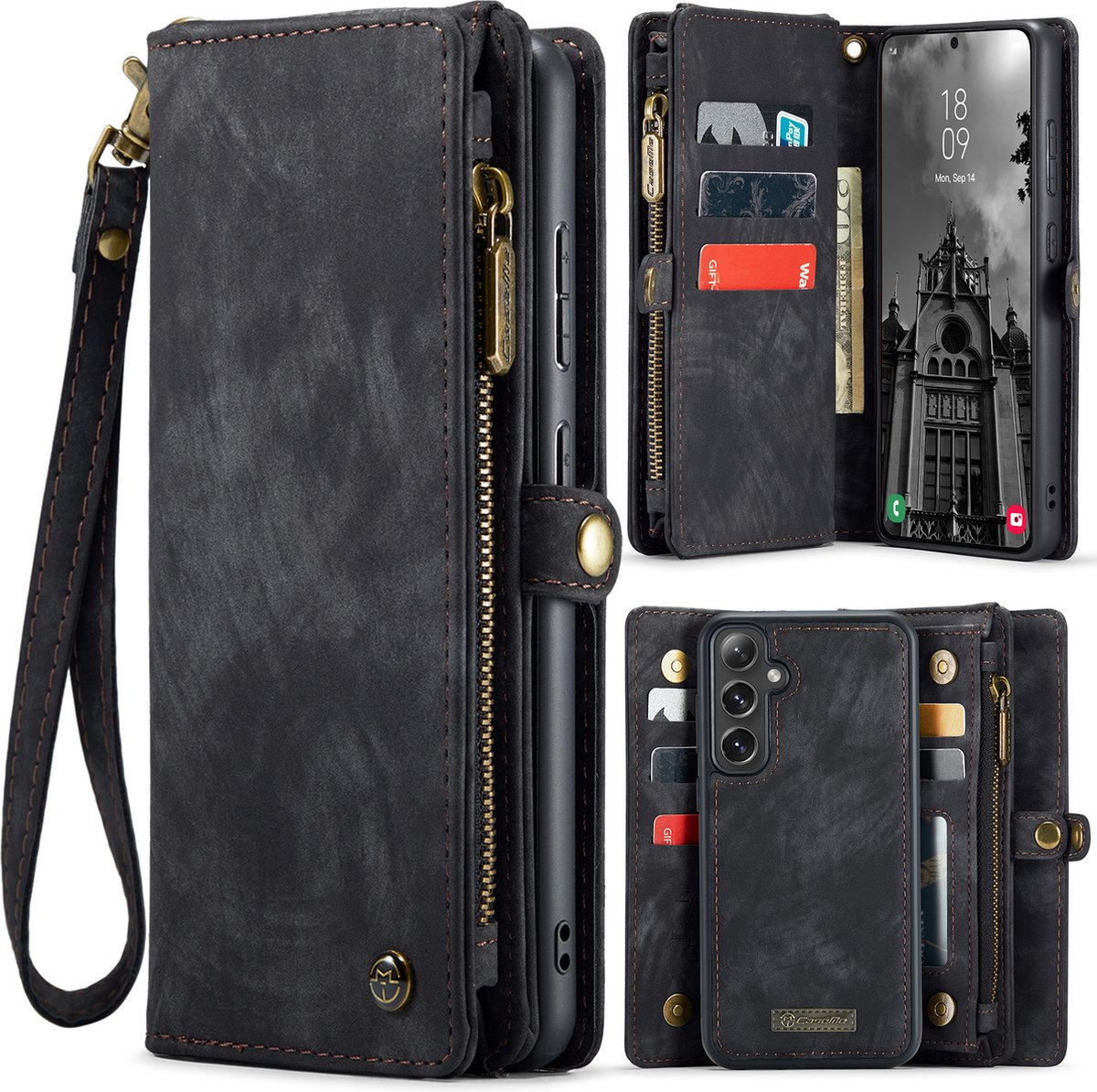 CaseMe - Telefoonhoesje geschikt voor Samsung Galaxy S25 - 2 in 1 Book Case en Back Cover - Zwart
