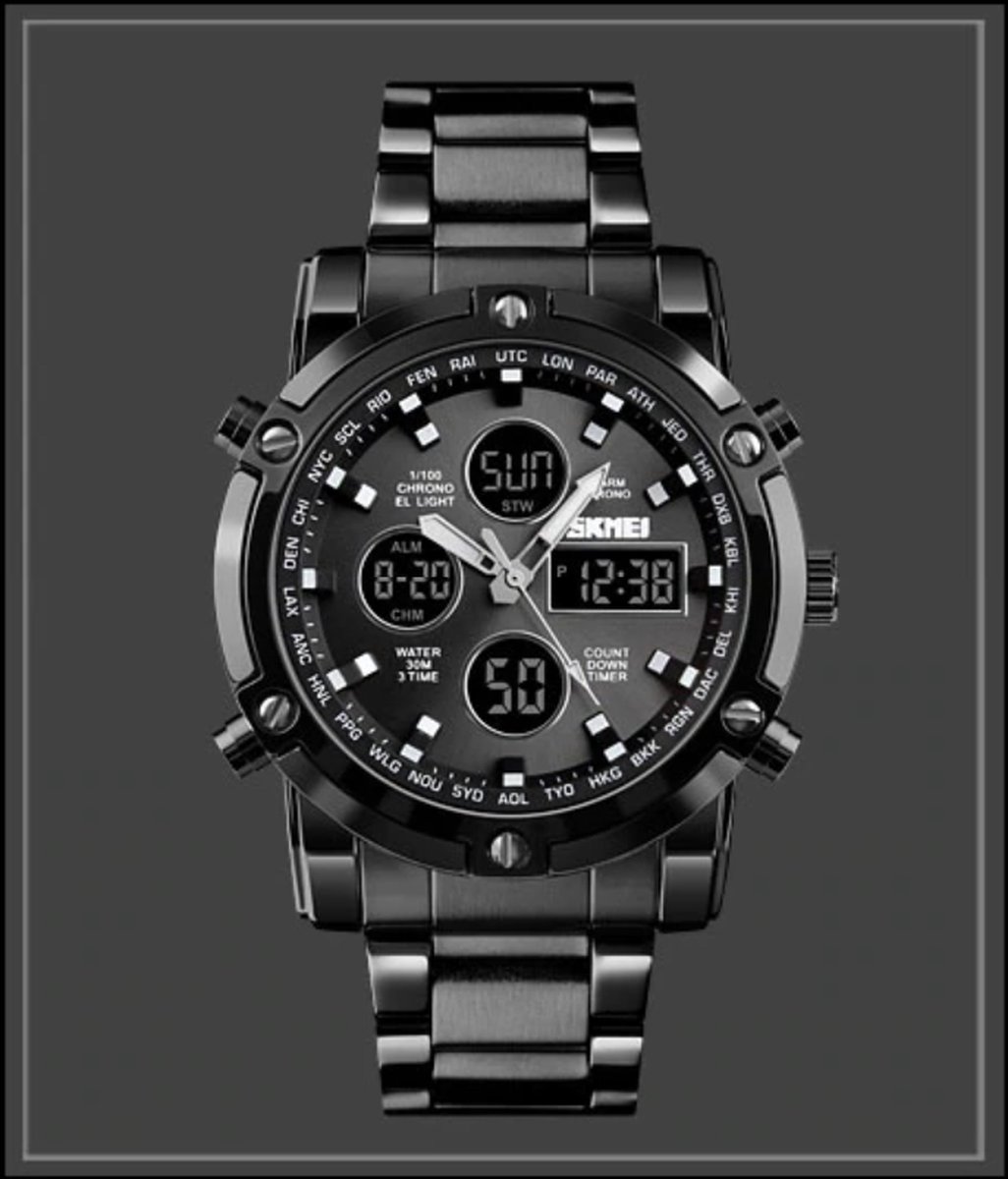 Horloges voor mannen - Zwart met Roestvrijstaal Design - Heren Horloge - Waterdicht -Kerst