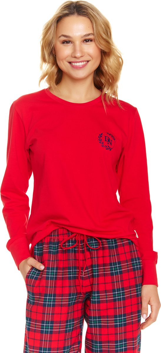 Doctor Nap Dames Pyjama Katoen Flanel Lange Mouw Lange Broek Winter Kerst Matching Gezin Familie DN Rood PM.7127 36 /